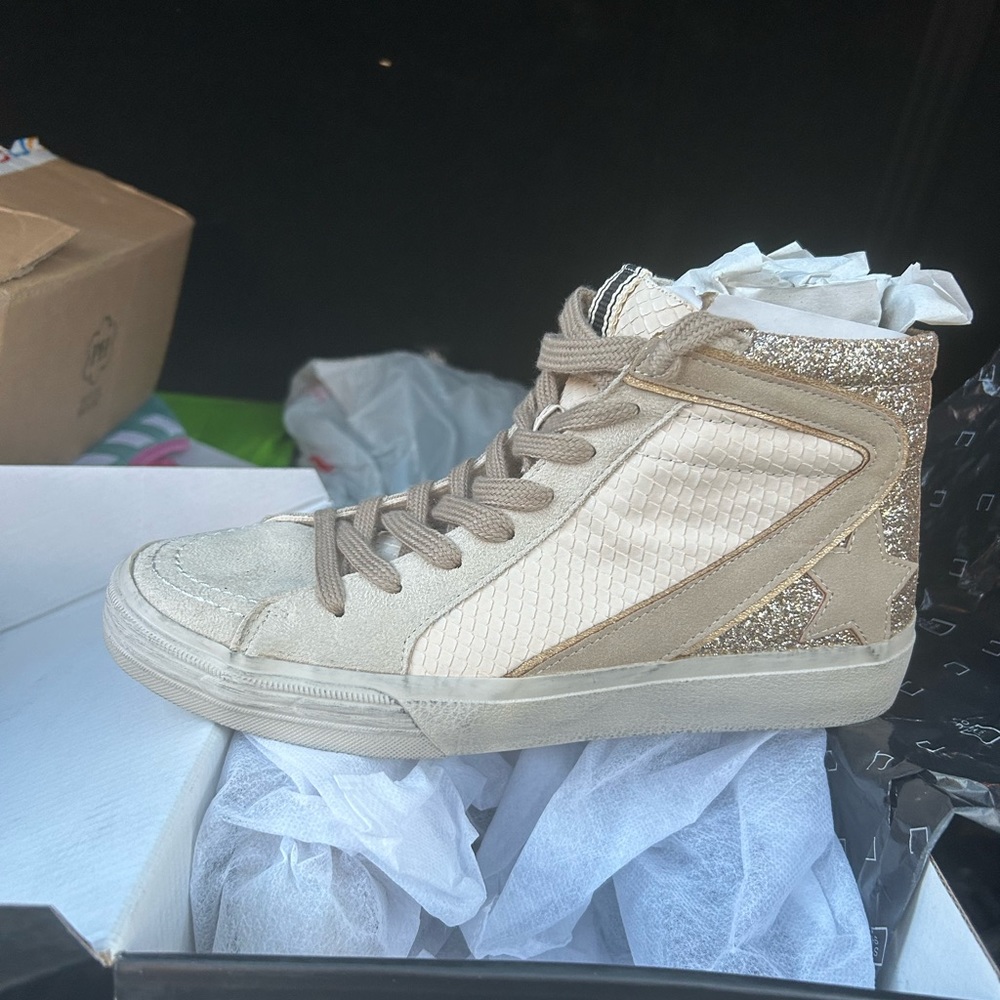 Shu Shop Zipper Glitter Star Hi Top Sneakers, Size 8